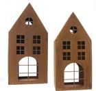 Dekoleidenschaft 2x Windlicht Haus aus Metall mit Echt Rost Finish, Kerzenhalter 45 + 55 cm hoch, Dekohaus, Weihnachtsdeko, Gartendeko für Draußen