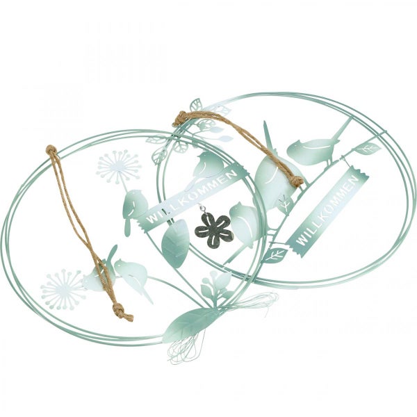 Zwei dekorative Willkommensschilder mit Vogelmotiven und Aufhängung