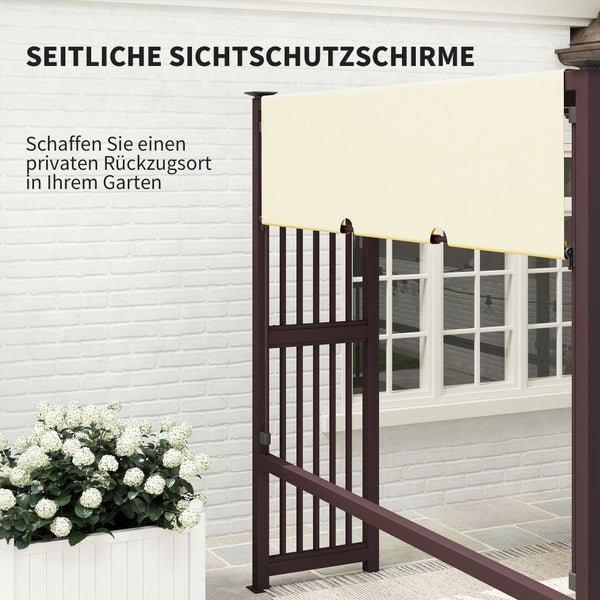 Outsunny Pergola Pavillon 3x2,5m UV 30+Stabil winterfest Sonnenschutz mit verstellbar Schiebedach Sichtschutz Pflanzgefäße freistehend Gartenpavillon Terrassenüberdachung für Garten Balkon Dunkelbraun