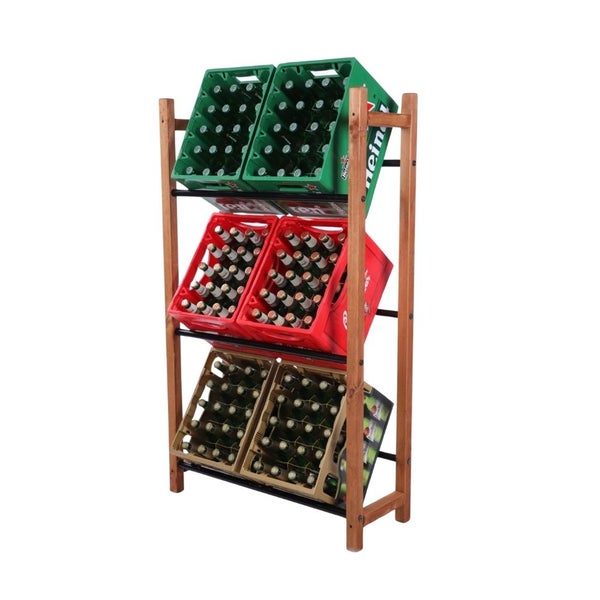 PROREGAL Getränkekistenregal EIFEL HxBxT 138x82x32cm 6 Kisten auf 3 Ebenen Massives Kiefernholz Braun geölt