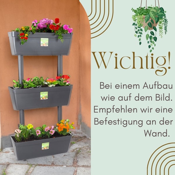 3er Set Pflanzkübel mit Sichtschutz Pflanzkübel 100cm hoch Raumteiler hoher Blumentopf Sichtschutz Pflanzgefäß Pflanztopf Balkon Terrasse
