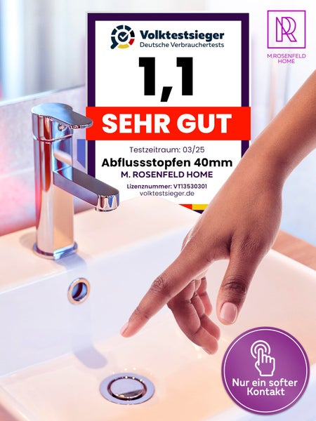 Waschtischarmatur mit Abflussstopfen 40 mm und Volktestsieger Siegel