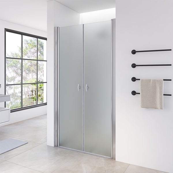 Home Deluxe - Duschabtrennung LAVEA - Milchglas - Maße: 85 x 195 cm - 6 mm nanobeschichtetes Sicherheitsglas, inkl. Scharniere und Montagematerial I - Duschtür Pendeltür Duschtrennwand Nischentür