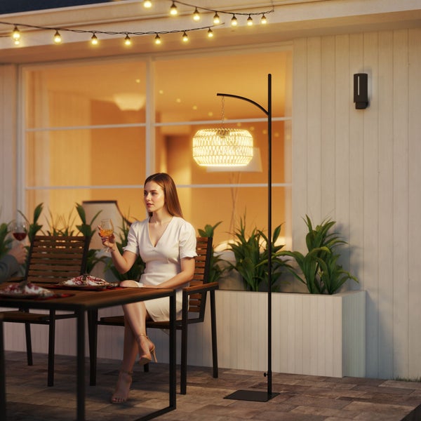 Outsunny Solar Stehlampe Rattan Solarlampen mit Lichtsensor Automatische Solarleuchte im Boho-Stil IP44 Wasserdichte Solarlampe Outdoor Lampe Solarlaterne für Garten Balkon Außen Rasen Hof