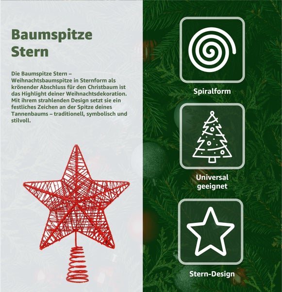 Roter Stern als Christbaumspitze mit Spiralförmiger Befestigung