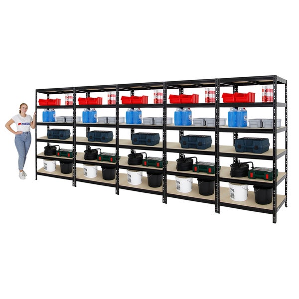 PROREGAL Mega Deal 5x Schwerlastregal Giant Tiger HxBxT 200 x 90 x 60 cm Fachlast 265 kg 6-Ebenen Schwarz