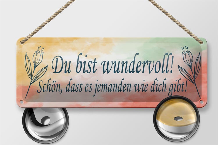 Blechschild Spruch 27x10cm du bist wundervoll schön das es Dekoration