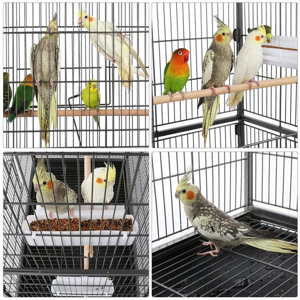 Yaheetech großer Vogelkäfig mit 4 Holzstangen , Schwarz
