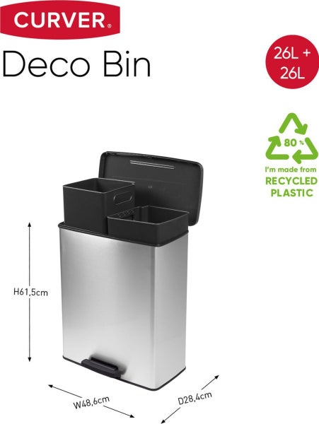 Curver Deco Bin Duo Mülleimer -  26L+ 26L - mit Pedal, metallic