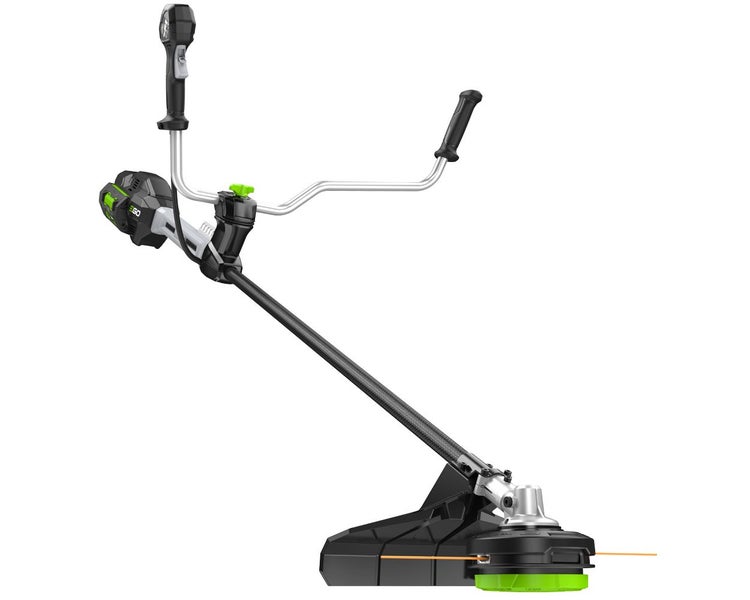 Akku-Freischneider von EGO Power plus mit Carbon-Schaft und Zweihandgriff für die Gartenpflege.