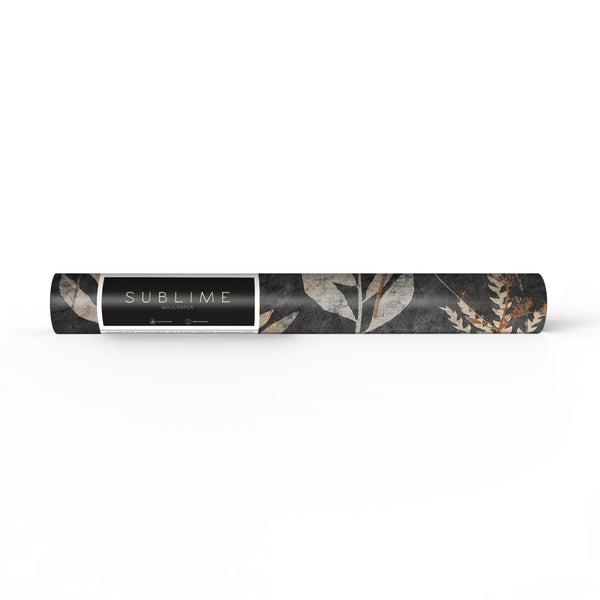Eine Rolle Sublime Tapete mit botanischem Blattmuster, nachhaltigem Papier und Tinte auf Wasserbasis.
