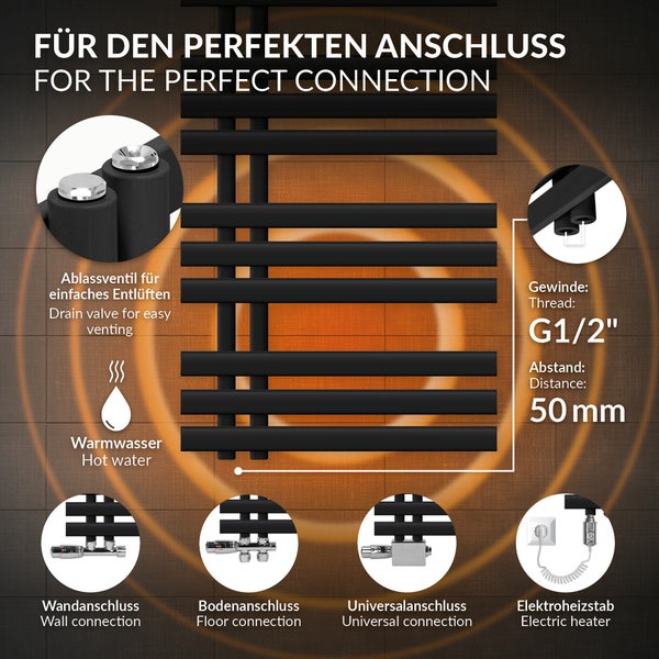 LuxeBath Design Badheizkörper Iron EM 500 x 1400 mm, Schwarz matt, Designheizkörper Paneelheizkörper Flachheizkörper Heizkörper Handtuchwärmer Handtuchtrockner Bad/Wohnraum Heizung, inkl. Montage-Set