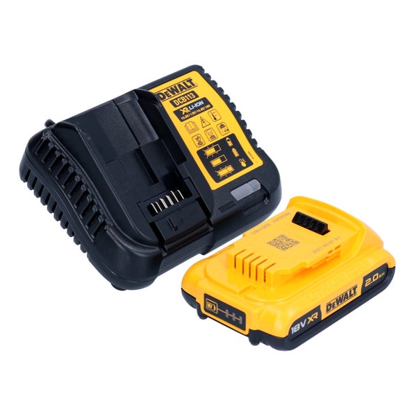 DeWalt Akku-Ladegerät DCB113 mit einem 18 Volt XR Lithium-Ionen Akku mit 2,0 Amperestunden Kapazität.