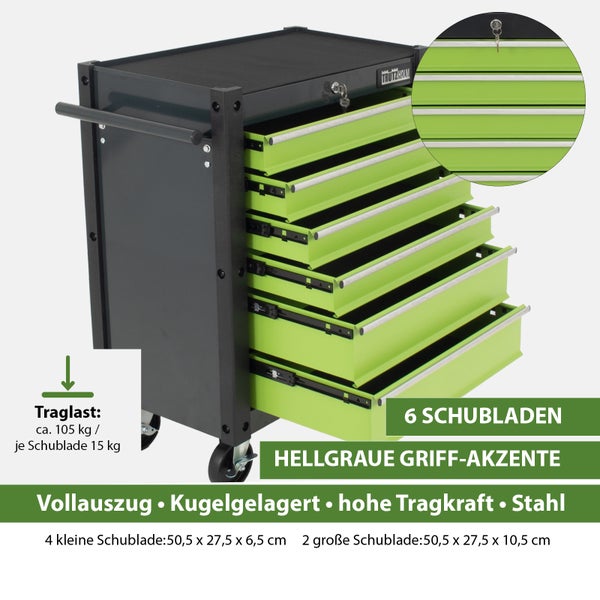 Werkzeugwagen Trutzi 78 x 64 cm 6 Schubladen Rollcontainer Werkstattwagen Werkzeugaufbewahrung grün