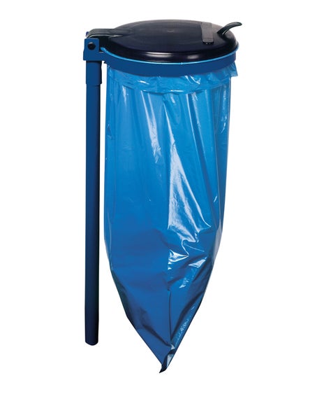 PROREGAL Robuster Einzel Abfallsammler Mit Kunststoff Deckel Mit Stange 35 cm Einwurföffnung HxBxT 98 x 50 x 45 cm Stahl Blau Schwarz