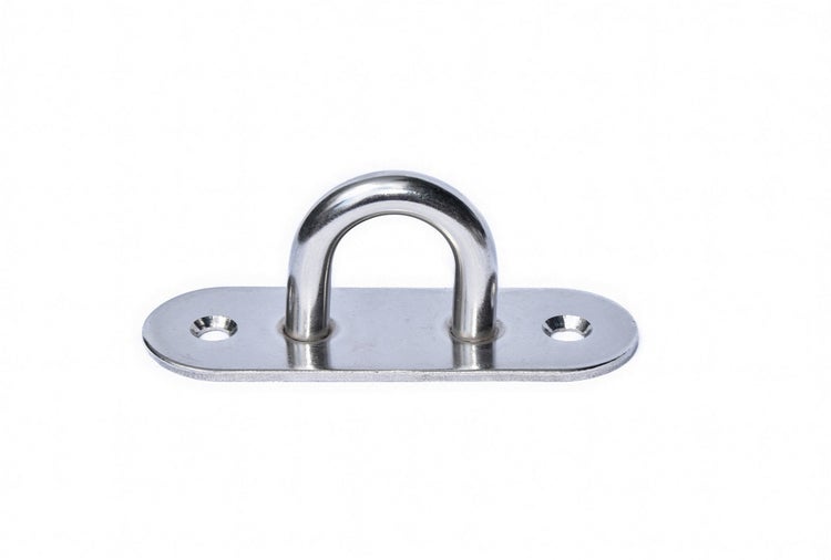 Augplatte aus Edelstahl mit ovaler Grundplatte und zwei Befestigungslöchern.