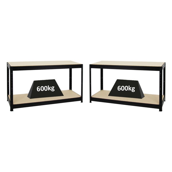 PROREGAL Mega Deal 2x Höhenverstellbare Werkbank Dino HxBxT 90 x 160 x 60 cm Traglast 600 kg Schwarz
