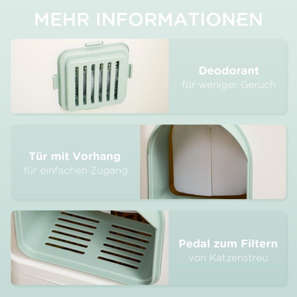 PawHut Katzenklo, 50L x 40B x 40H cm, PP, ABS, Weiß+Grün