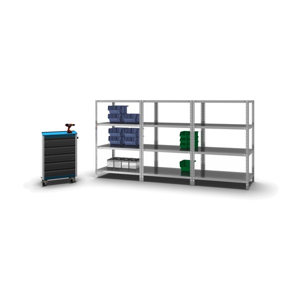 PROREGAL Fachbodenregal Schraubsystem Heavy-Duty Grundregal HxBxT 150 x 100 x 60 cm 4 Ebenen Fachlast 350 kg Beidseitig Nutzbar Verzinkt