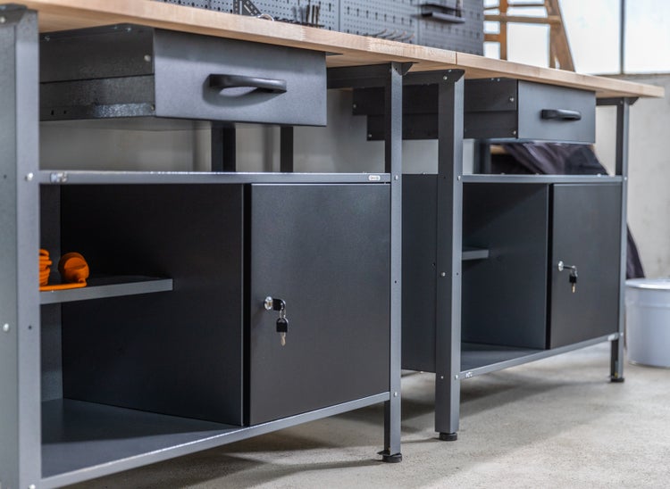 Ondis24 Werkstatt Set Klaus 240 cm 3 Schränke, Werkstatteinrichtung, Werkbank