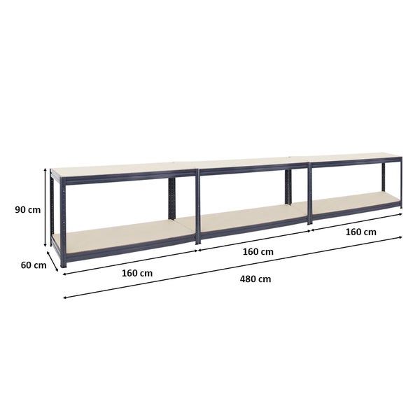 PROREGAL Mega Deal 3x Höhenverstellbare Werkbank DINO HxBxT 90x160x60cm Traglast 600kg Grau, Werktisch, Arbeitstisch