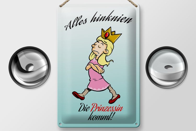 Blechschild Spruch 20x30cm Alles hinknien Prinzessin kommt