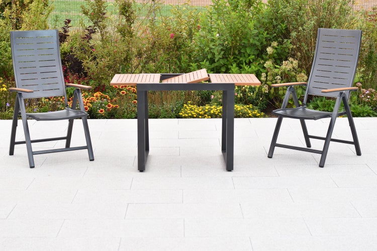 Tinos Gartenmöbelset 3tlg., 2 Klappsessel, Ausziehtisch 80 (120) x 70 cm