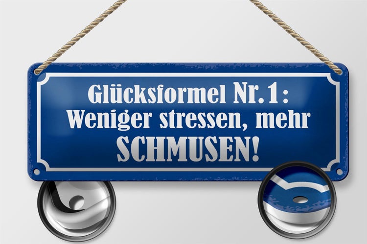 Blechschild Spruch 27x10cm weniger stressen mehr schmusen Dekoration