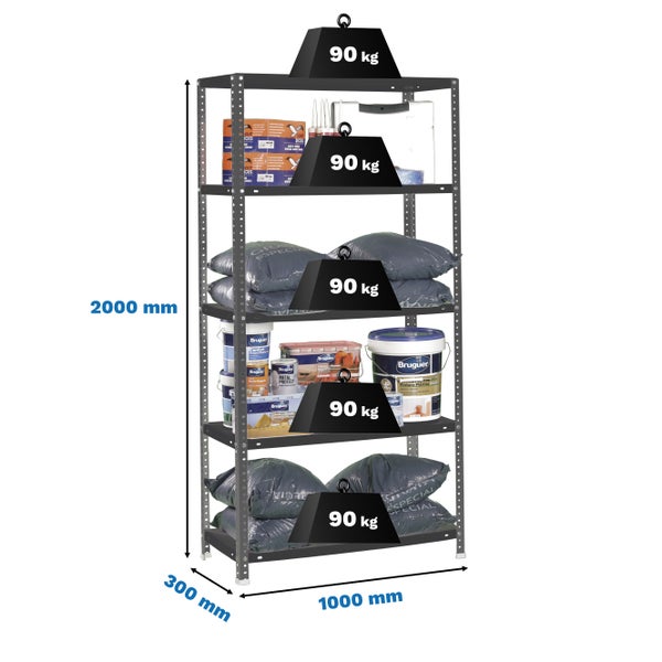 Schraubregal PANDA TALL | HxBxT 200x110x30cm | 5 Fachböden | Fachlast 90kg | Anthrazit