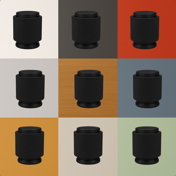 Schwarzer Möbelknopf mit Rändelmuster