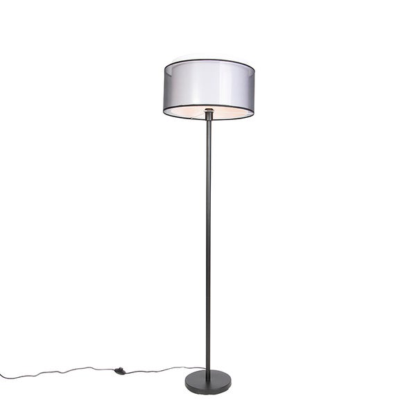 QAZQA - Design Stehleuchte I Stehlampe I Standleuchte I Lampe I Leuchte schwarz mit schwarzem und weißem Schirm 47 cm - Simplo I Wohnzimmer I Schlafzimmer - Textil Zylinder I Länglich - LED geeignet E