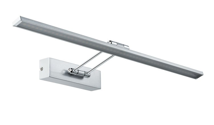 Moderne LED Bilderleuchte mit Wandbefestigung und verstellbarem Leuchtenarm zur gezielten Beleuchtung von Bildern und Kunstwerken.