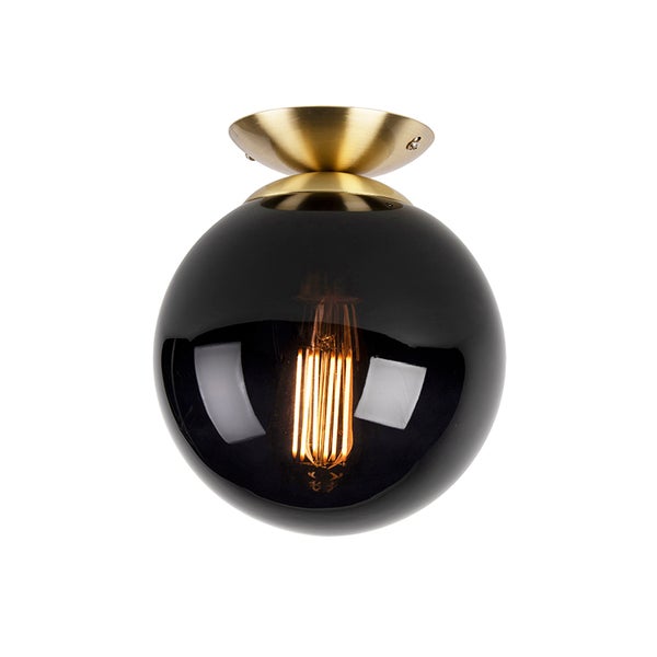 Deckenleuchte mit schwarzem Glasschirm und goldfarbener Halterung