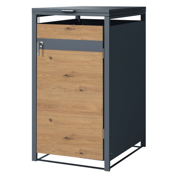 ML-Design Mülltonnenbox 1er für 1 Tonne 240L 68x80x116,3cm Anthrazit-Eichenoptik, Stahl, wetterfest, Abschließbare Mülltonnenverkleidung Klappdeckel/Tür, Müllbox Mülltonnecontainer Mülltonnenabdeckung