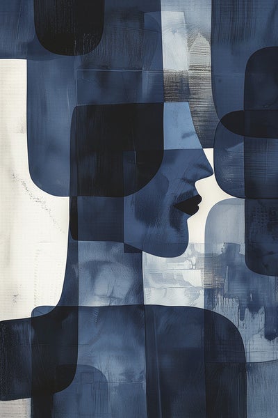 Abstraktes Gemälde mit Frauengesicht und geometrischen Formen