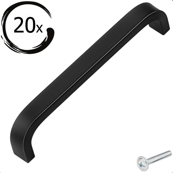 Zwanzig schwarze Möbelgriffe mit Schrauben