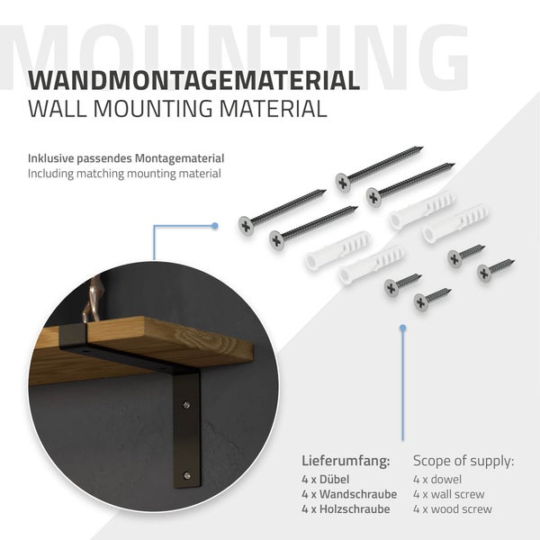 ML-Design 8 Stück Regalhalterung, 25x4x14,5 cm, Schwarz, Metall, 10 Zoll Regalhalterungen, Industrielle Regalwinkel, Regalträger für Wandmontage, 90 Grad Wandhalterung, L-Form Wandregal, mit Schrauben