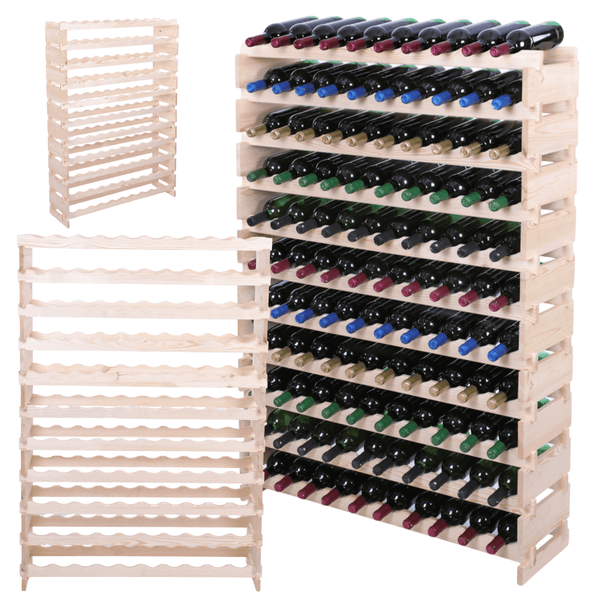 Weinregal VINOTECA FLEX PRO HxBxT 149x103x28 110 Flaschen auf 11 Ebene Massives Kiefernholz Natur unbehandelt