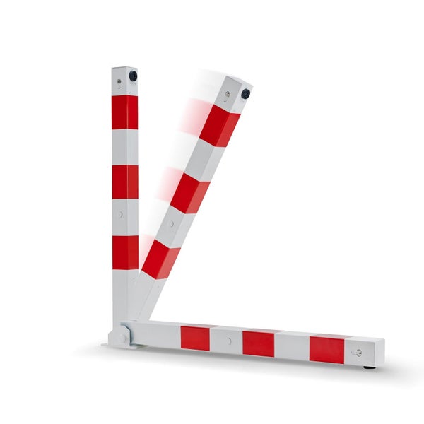 Stahl Absperrpfosten Comfy 70x70mm weiß-rot klappbar Zylinderschloss +Bodenanker / Verschiedenschließend