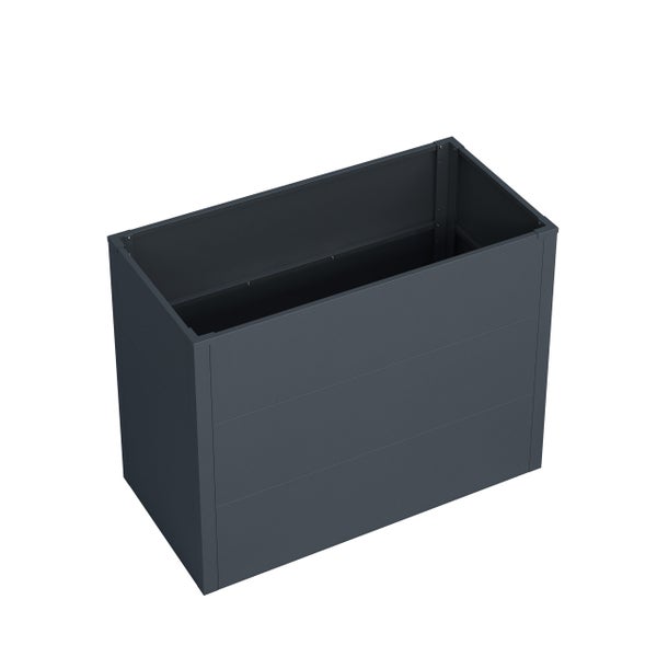 Rechteckiges Hochbeet aus Metall in Anthrazit für Garten oder Terrasse.