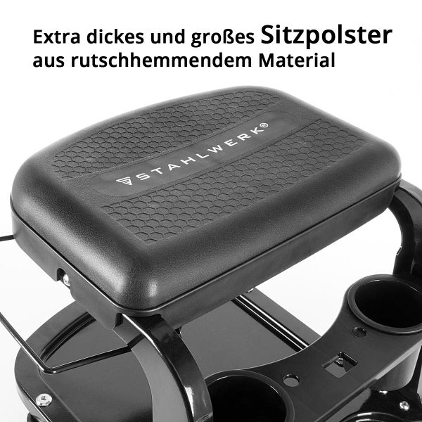 Extra dickes Sitzpolster aus rutschhemmendem Material mit Stahlwerk Logo
