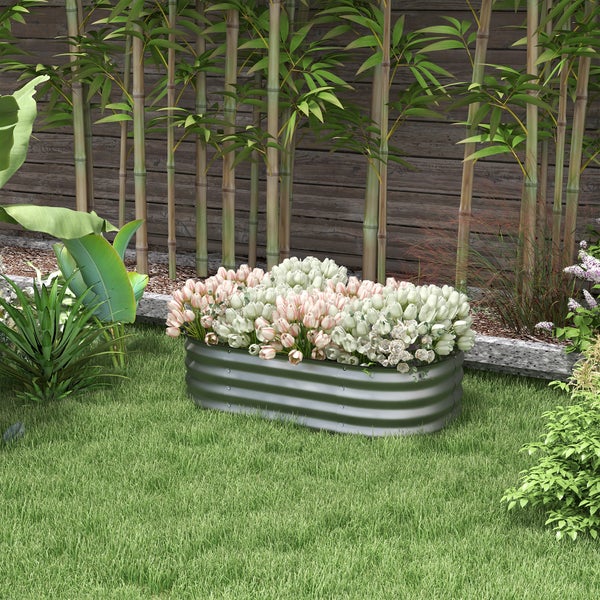 Outsunny Hochbeet Metall, Pflanzkasten, Gemüsebeet, DIY Blumenkasten mit offenem Boden, Kräuterbeet für Garten, Balkon, Silber 105 x 62 x 30 cm