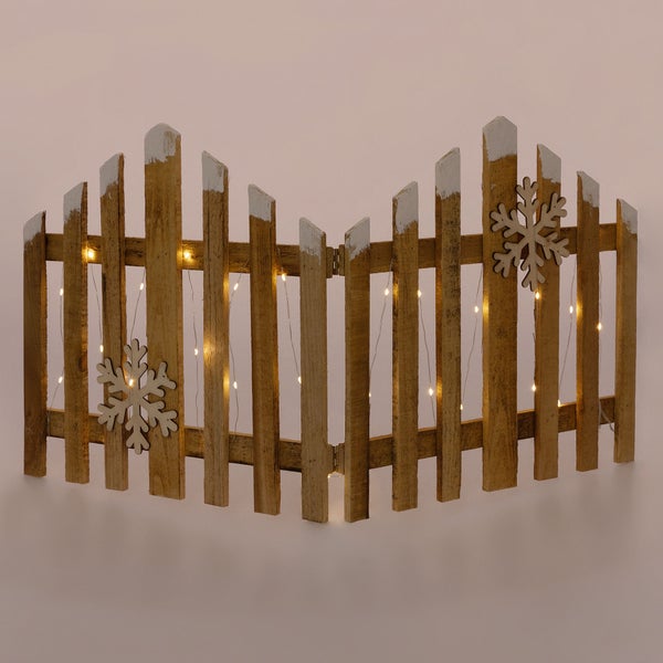 Dekorativer, klappbarer Holzzaun mit Schneeflocken und Lichterkette für den Innenbereich