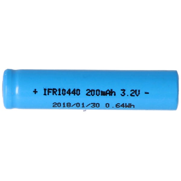 Blaue wiederaufladbare Lithium-Eisenphosphat-Batterie IFR10440 mit 200 Milliamperestunden und 3,2 Volt.