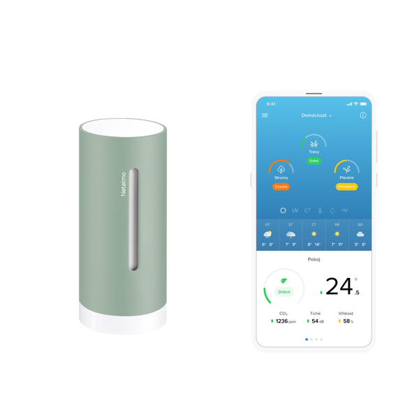Netatmo Wetterstation mit App Anzeige auf Smartphone zur Messung von Luftqualität und Umgebungstemperatur