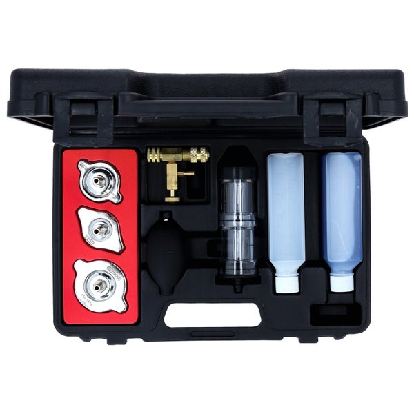 Kühlerprüfgerät im Koffer mit Adaptern, Pumpe und Behältern