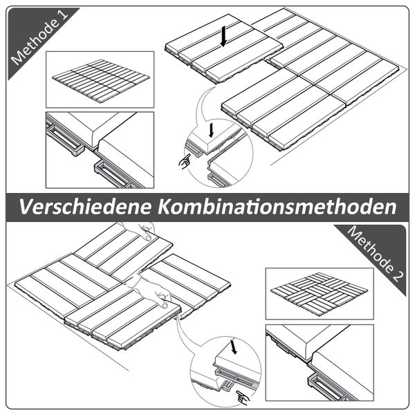 Outsunny 9 er Set Terassenfliesen, Garten-Klickfliese, 30 x 30 cm, Kunststoff, Schwarz