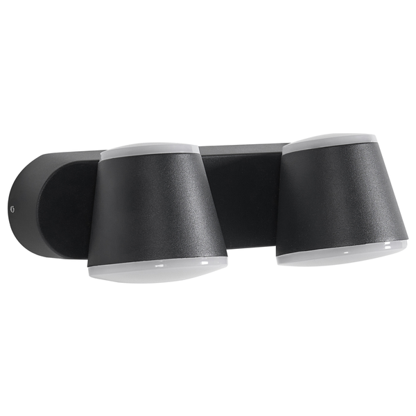 Moderne LED-Außenwandleuchte mit zwei kegelförmigen Strahlern für Up- und Downlight, anthrazit.