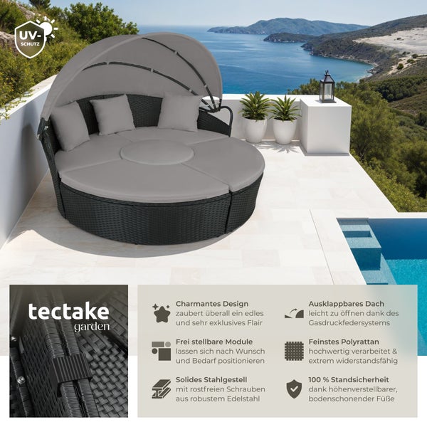 Rattan Sonneninsel tectake Santorin variabel aufstellbar widerstandsfähig schwarz/grau