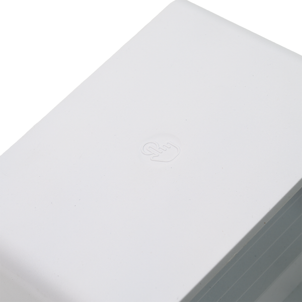 Oberseite eines weißen Kunststoffprodukts mit einem Hand-Symbol